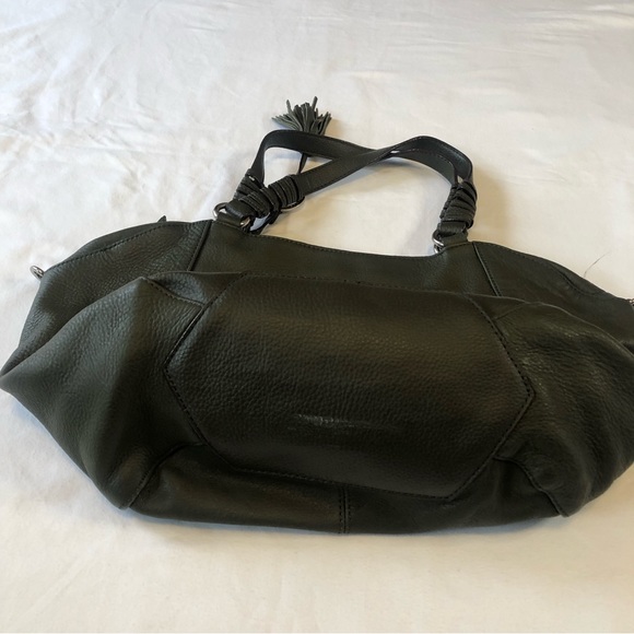 SANCTUARY DAEK OLIVE GREEN PEBBLED LEATHER TASSELED SATCHEL BAG - Picture 6 of 7